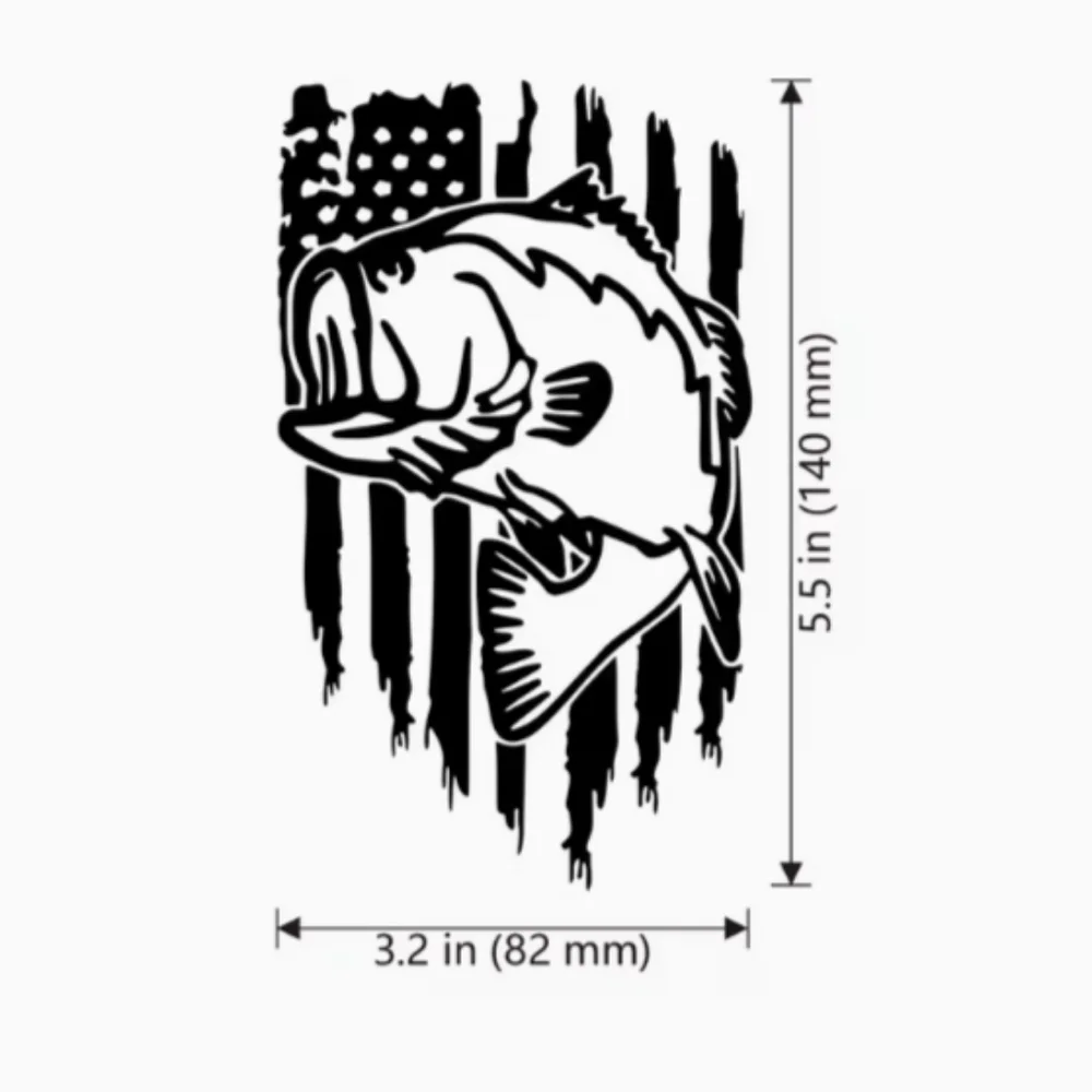 American Flag Fishing Big Fish Vinyl Graphic Auto Laptop Decal Wall Home Sticker